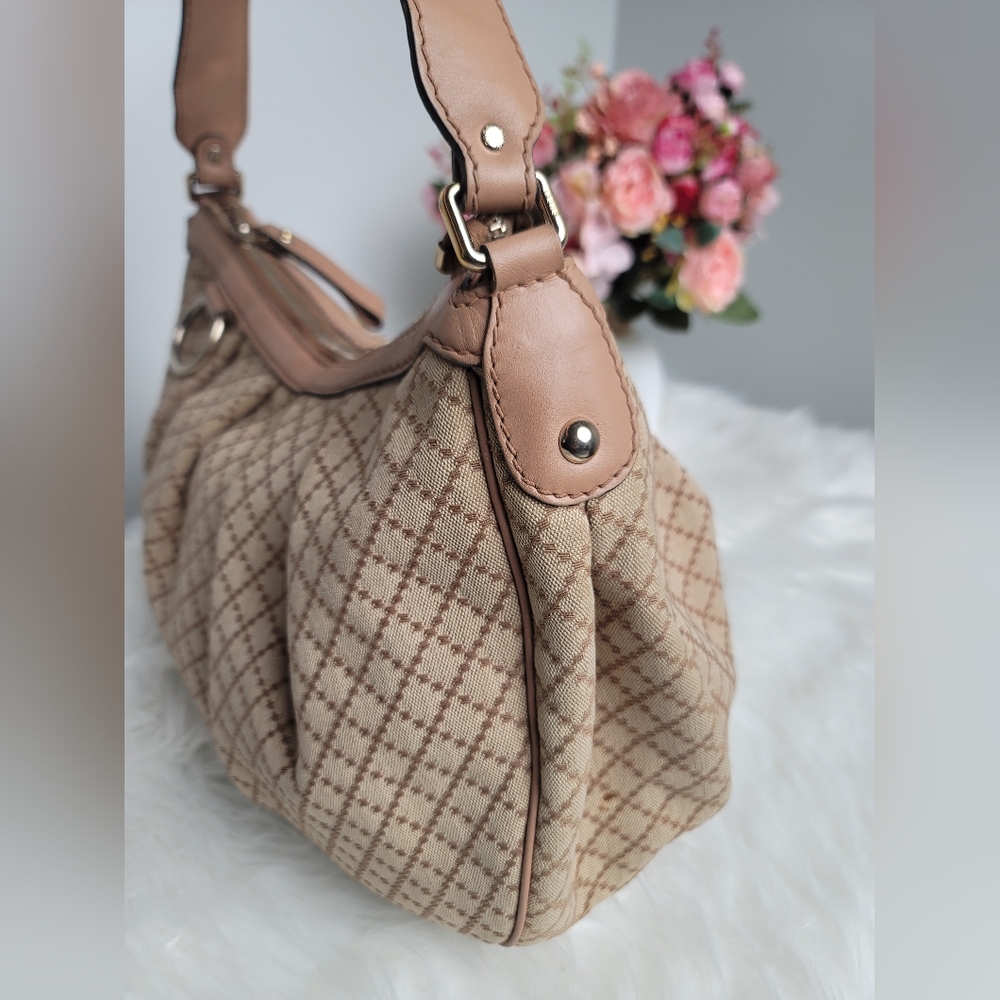 Gucci Beige/Pink Diamante Canvas And Leather Medium Sukey Hobo - Picture 9 of 17